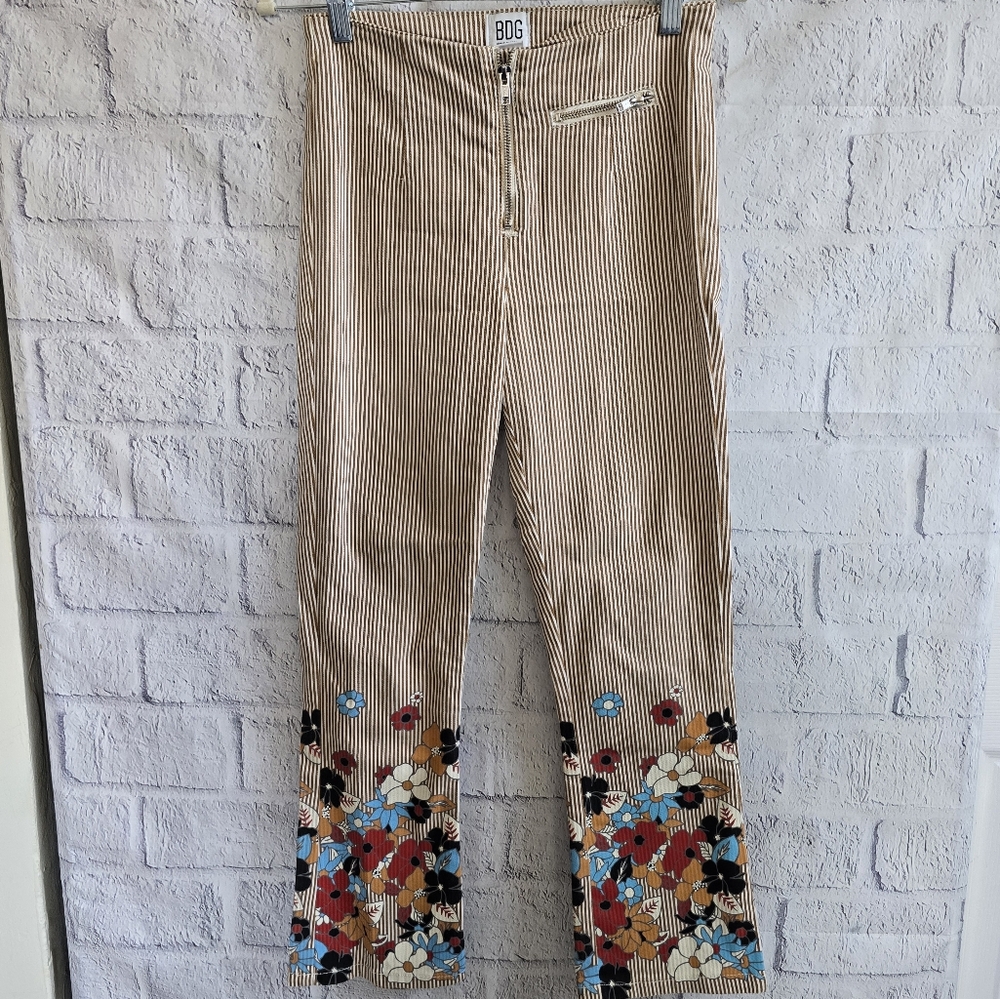 BDG Urban Outfitters Pants Floral Striped High Waistes Flare Bottoms W26 - Picture 3 of 13